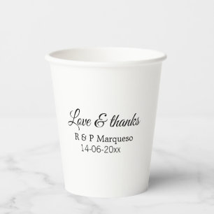 Gobelets En Papier Amour & merci ajouter nom du couple mariage ajoute