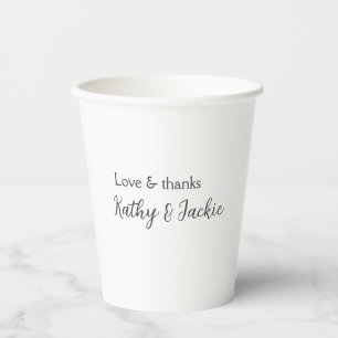 Gobelets En Papier Amour & merci nom du couple mariage simple minimal
