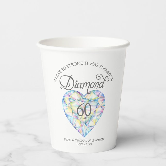 Gobelets En Papier Amour si fort 60e anniversaire diamant (Verso)