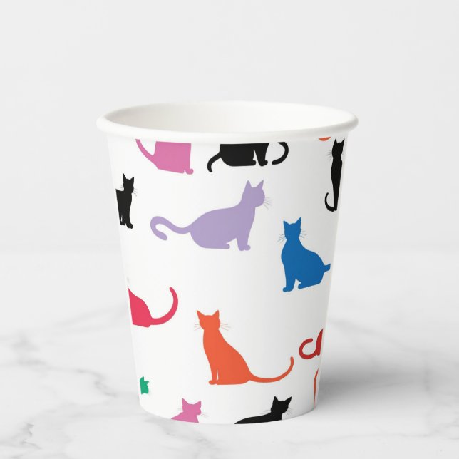 Gobelets En Papier Amoureux des chats Rainbow Cat Silhouettes (Recto)