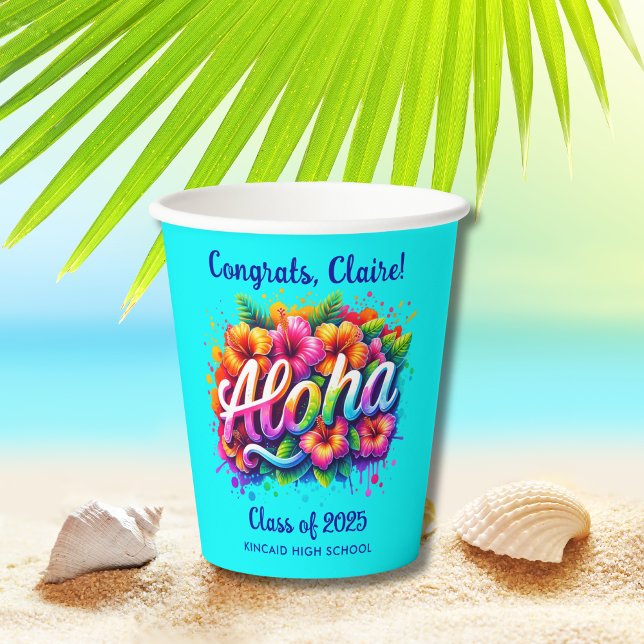 Gobelets En Papier Amusant diplôme tropical Aloha (Créateur téléchargé)