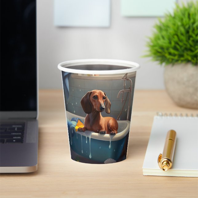 Gobelets En Papier Amusement du dachshund au bain  (Insitu)