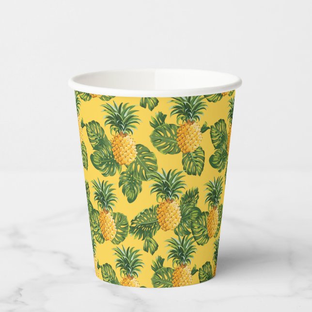 Gobelets En Papier Ananas & Feuilles Tropicaux En Or (Gauche)