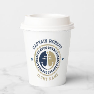 Gobelets En Papier Ancrage de bateau nautique bleu et or