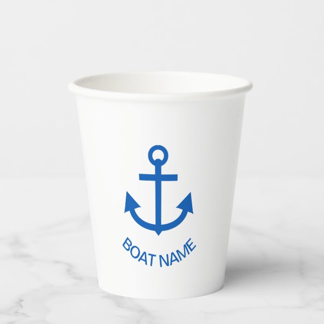Gobelets En Papier Ancre Bleu Personnalisé Votre Nom De Bateau (Recto)