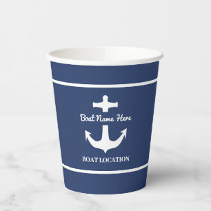 Gobelets En Papier Ancre personnalisée Marine Nom du bateau bleu Lieu