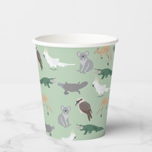Gobelets En Papier Animaux autochtones australiens Eucalyptus Motif v (Recto)