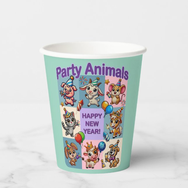 Gobelets En Papier Animaux de fête "Bonne année" (Recto)