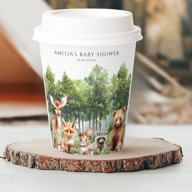 Gobelets En Papier Animaux de la forêt rustique Cerf Renard Ours Vert (Créateur téléchargé)