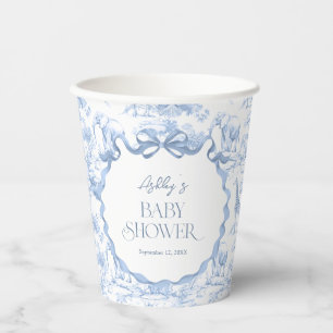 Gobelets En Papier Animaux de Safari Toile de Jouy Bleue Baby shower