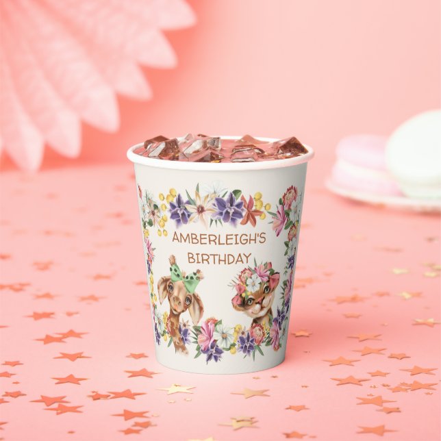 Gobelets En Papier Animaux sauvages mignons Giraffe Fleurs de tigre A (Insitu)