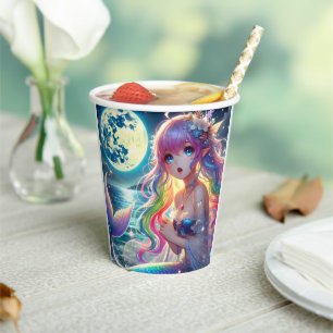 Gobelets En Papier Anime Girl chanter Moonlight Pixie Rainbow Mermaid
