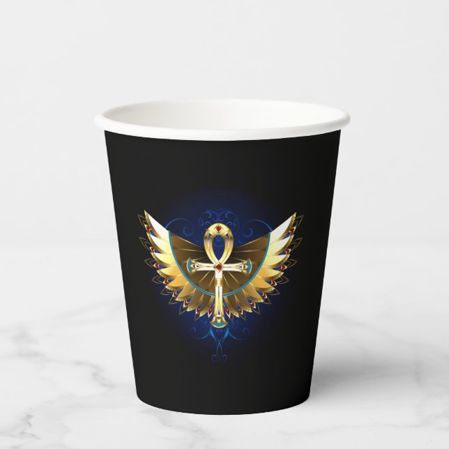 Gobelets En Papier Ankh or avec ailes (Recto)