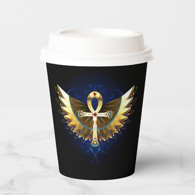 Gobelets En Papier Ankh or avec ailes (Recto)