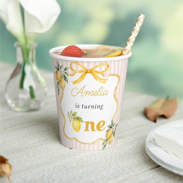 Gobelets En Papier Anniversaire 1 an Thème Gingham Citron (Insitu)