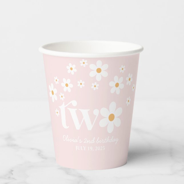Gobelets En Papier Anniversaire 2 ans rétro daisy boho (Recto)