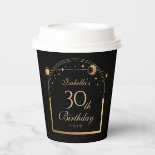 Gobelets En Papier Anniversaire 30 ans Soleil Lune Étoiles Noir Or Cé