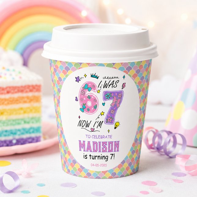 Gobelets En Papier Anniversaire arc-en-ciel 7 ans | J'avais 6 ans, ma (Rainbow 7th Birthday | I Was 6, Now 7 | Kids Paper Cups
)