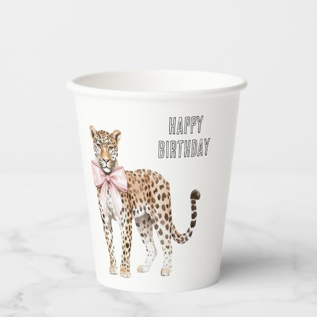 Gobelets En Papier Anniversaire Arc Rose Léopard (Recto)