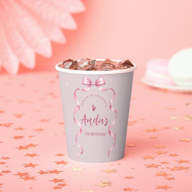 Gobelets En Papier Anniversaire Coquette Ruban Rose  (Insitu)