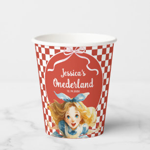 Gobelets En Papier Anniversaire d'Alice à ONEDERLAND 1 an avec motif