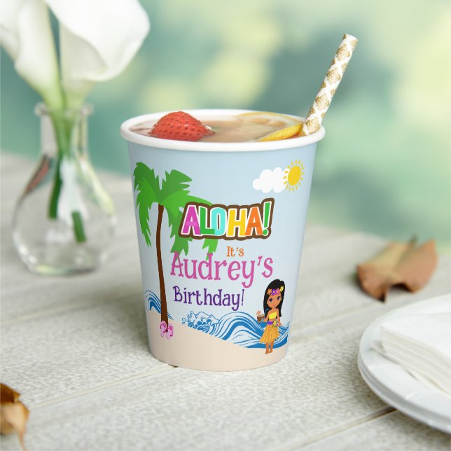 Gobelets En Papier Anniversaire d'Aloha Luau (Insitu)