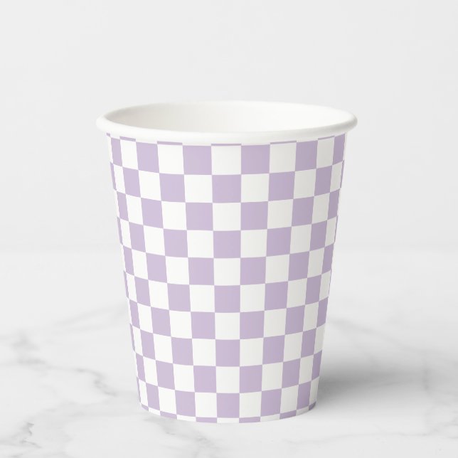 Gobelets En Papier anniversaire damier Rétro violet (Recto)