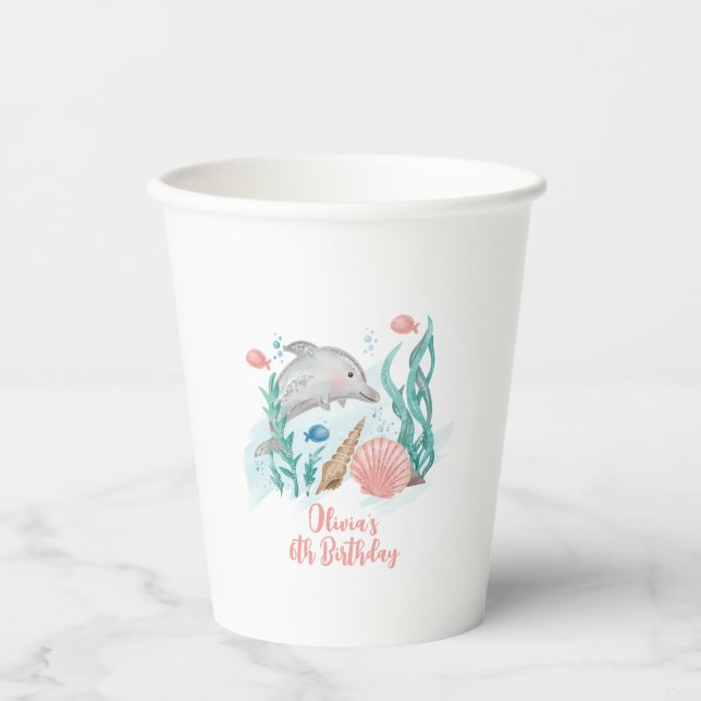 Gobelets En Papier Anniversaire Dauphin sous la Mer (Recto)