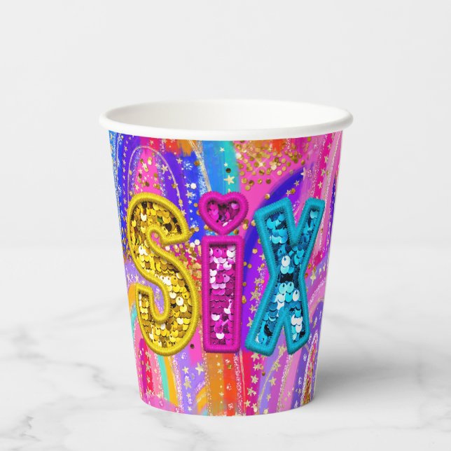 Gobelets En Papier Anniversaire de 6 ans Arc-en-ciel (Verso)