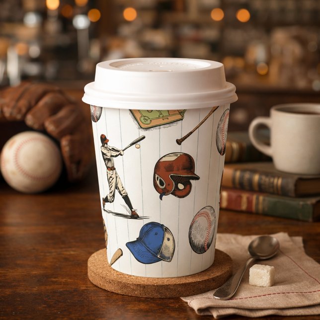 Gobelets En Papier Anniversaire de Baseball Rétro (Vintage Baseball Birthday Paper Cups)