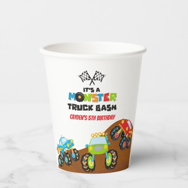 Gobelets En Papier Anniversaire de camion monstre (Recto)