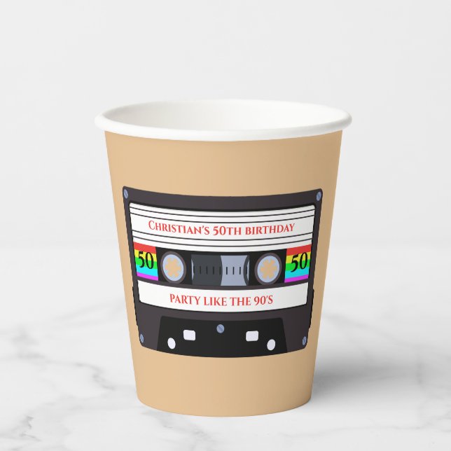 Gobelets En Papier anniversaire de cassette vintage (Recto)