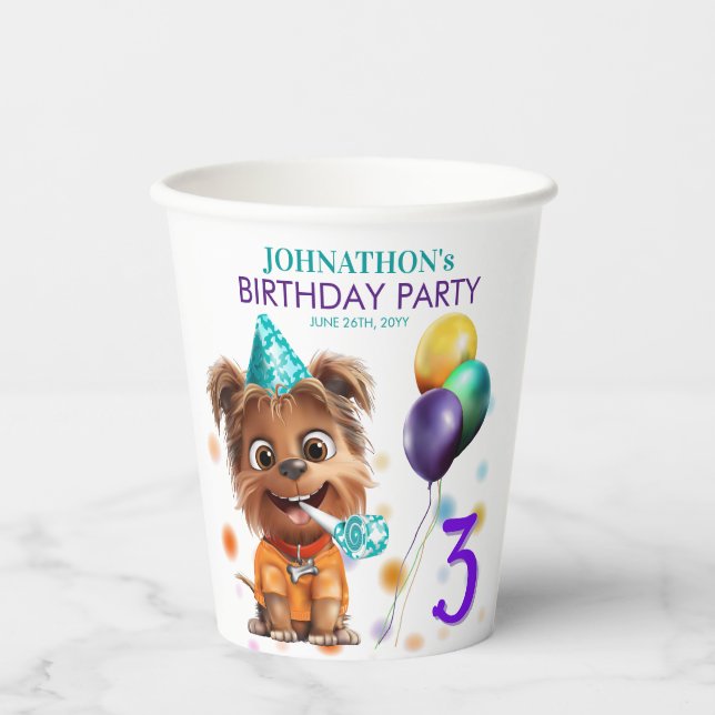 Gobelets En Papier Anniversaire de chien (Recto)
