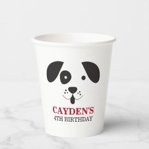 Gobelets En Papier Anniversaire de chien tacheté noir et blanc