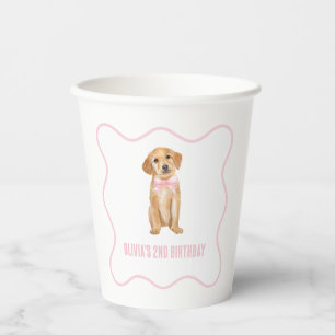 Gobelets En Papier Anniversaire de chiot préparé en carreaux roses
