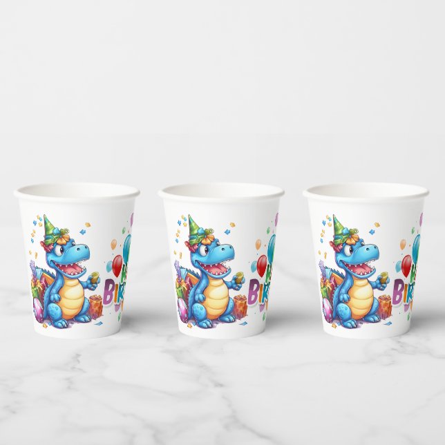 Gobelets En Papier Anniversaire de dinosaure (Multi)