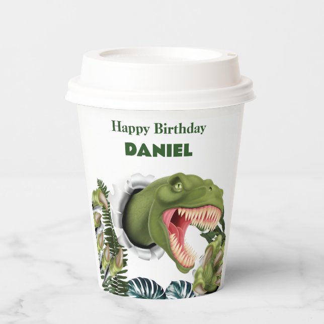 Gobelets En Papier Anniversaire de dinosaure 3D (Recto)