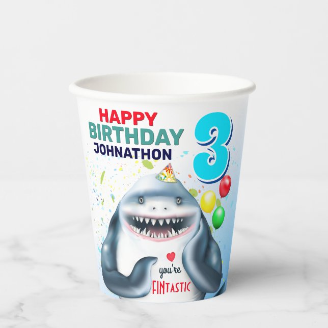 Gobelets En Papier Anniversaire de enfant Blushing Shark (Recto)