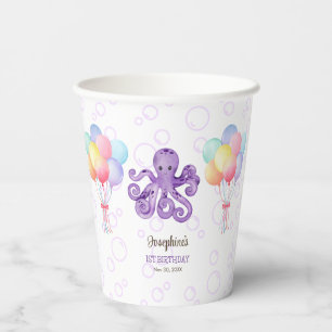 Gobelets En Papier Anniversaire de enfant de bulle violet Octopus