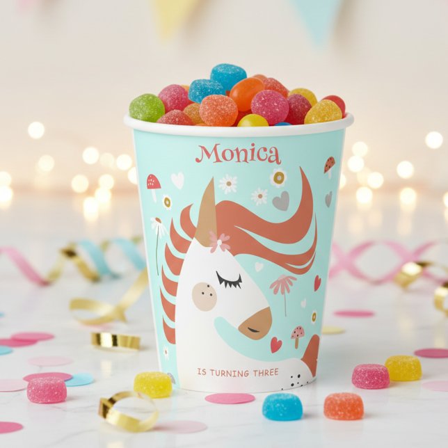 Gobelets En Papier Anniversaire de enfant de licorne magique Whimsica (Créateur téléchargé)