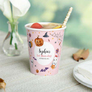 Gobelets En Papier Anniversaire de enfant d'Halloween Éffrayant rose 