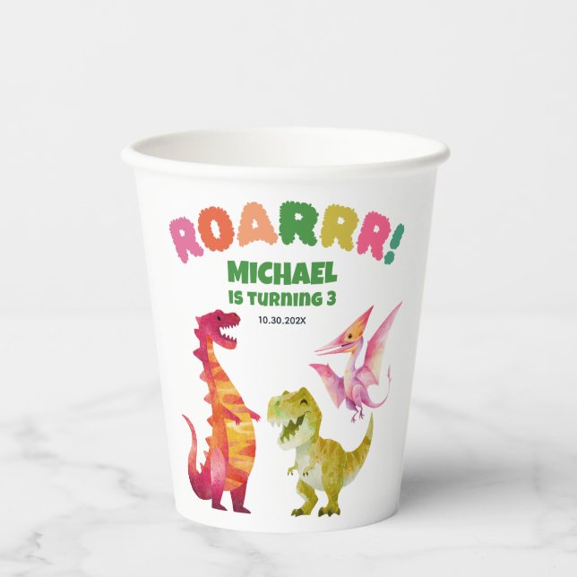Gobelets En Papier Anniversaire de enfant Dino Dino Dinosaur Dino (Recto)