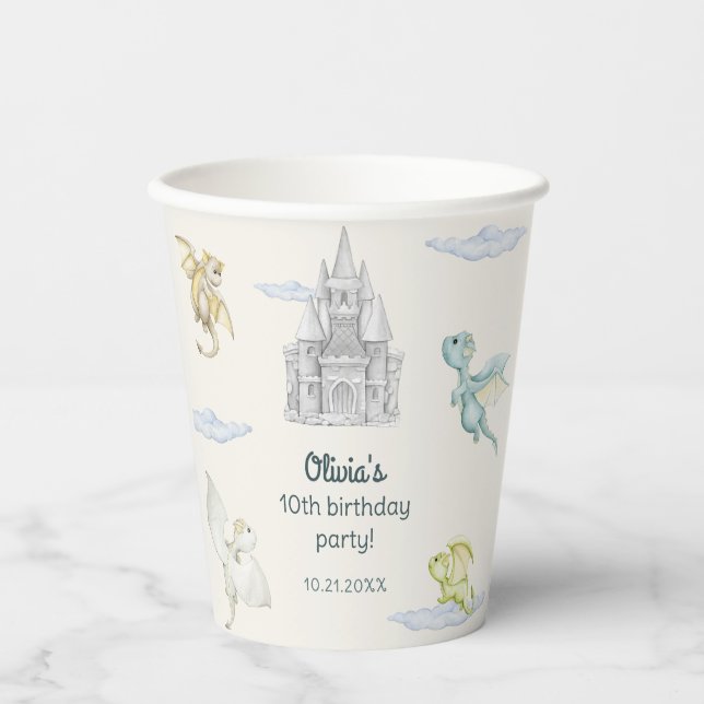 Gobelets En Papier Anniversaire de enfant Magical Castle Cute Dragons (Recto)