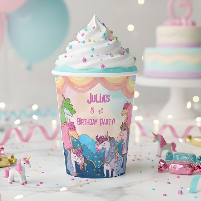 Gobelets En Papier Anniversaire de enfant Pastel Unicorn (Créateur téléchargé)