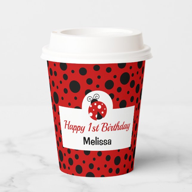 Gobelets En Papier Anniversaire de enfant Pois rouge Ladybug (Verso)
