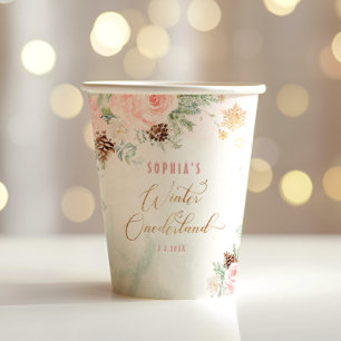 Gobelets En Papier Anniversaire de fille de l'hiver rose vif