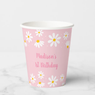 Gobelets En Papier Anniversaire de la marguerite rose