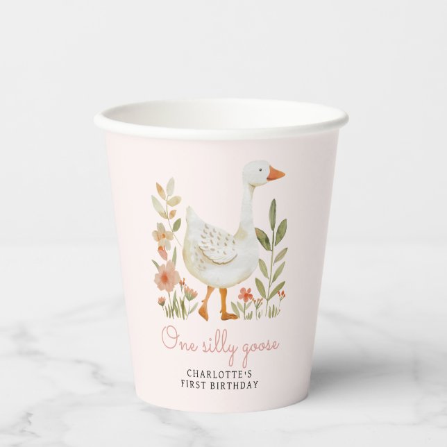 Gobelets En Papier Anniversaire de la Oie Silly Rose (Recto)