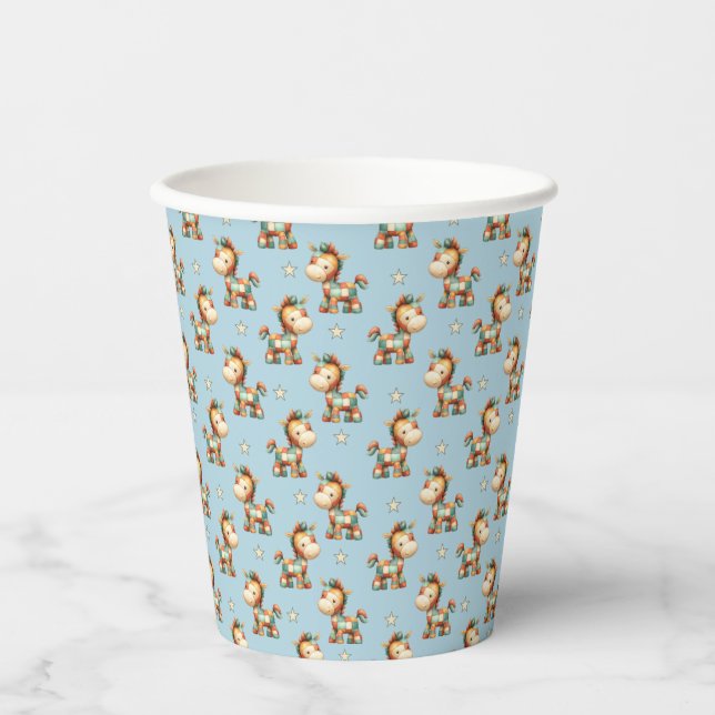 Gobelets En Papier Anniversaire de la Poney Patchwork Giddy-Up (Recto)