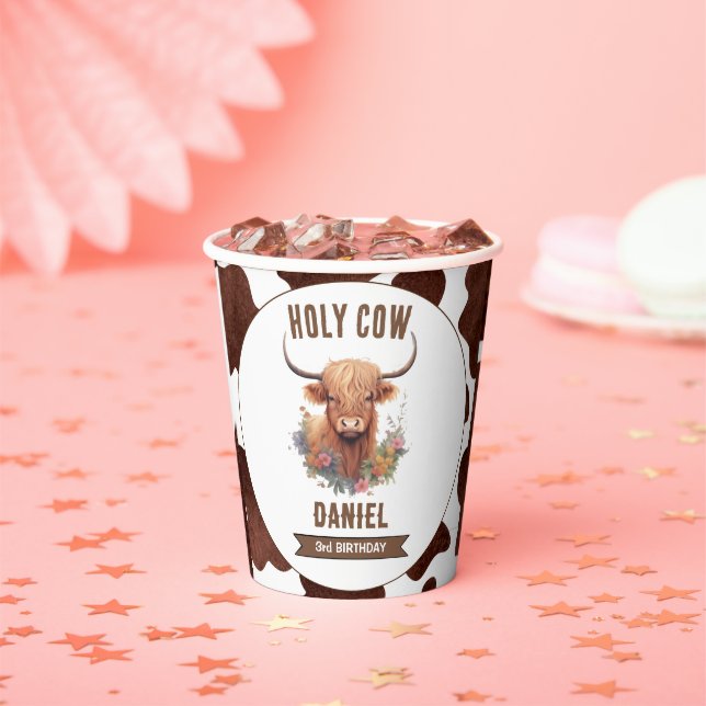 Gobelets En Papier Anniversaire de la vache Highland (Insitu)